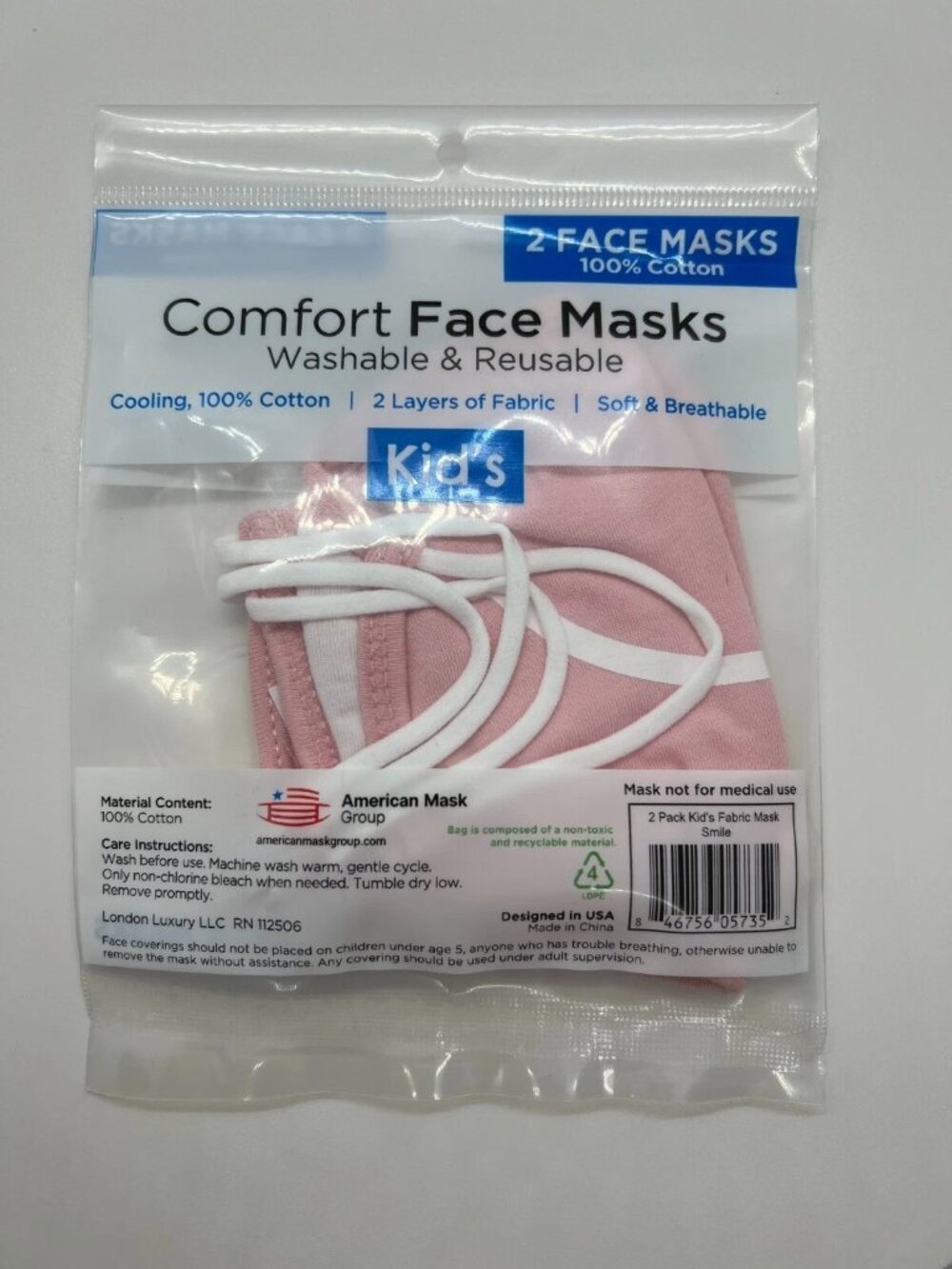 Reusable Washable Kids Pink Smiley Masks 3 Sets Adjustable New - Picture 3 of 4